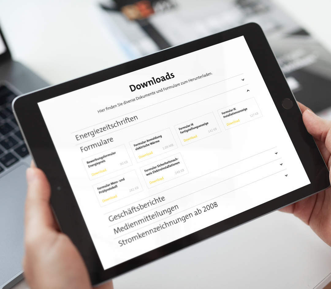 Darstellung der Downloadseite auf einem Tablet